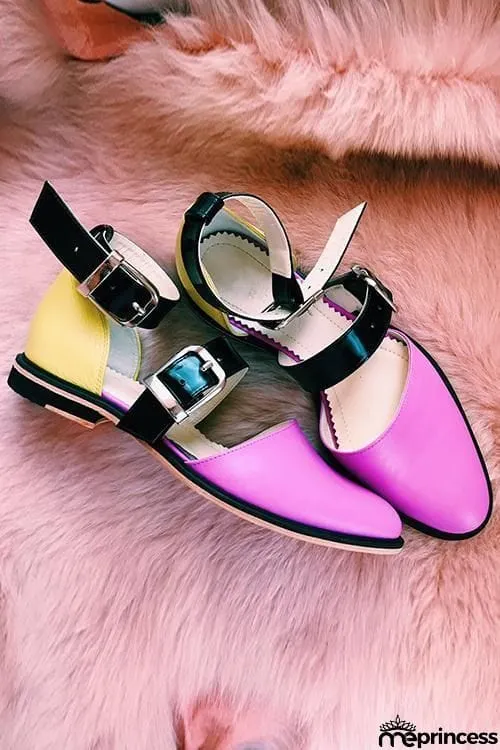 Buckle Color Block Sandals Flats
