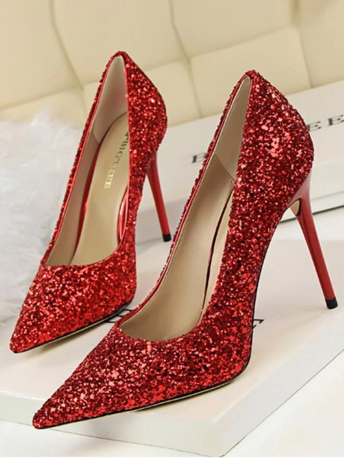 Fashion shallow mouth pointed toe sparkling sequins sexy high-heeled shoes