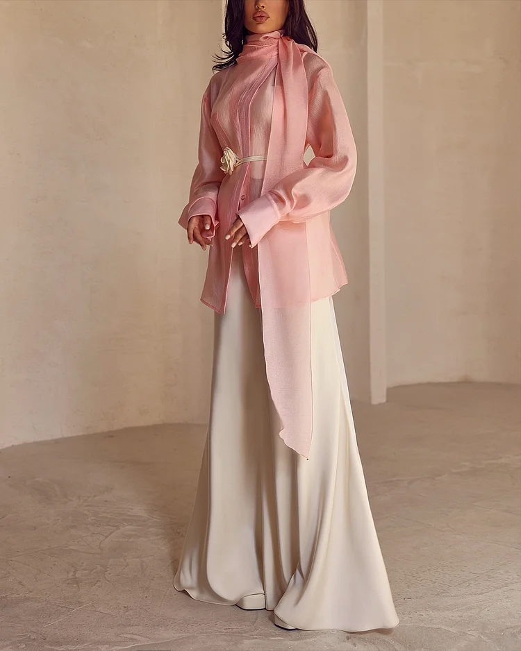 Women's Pink Long Sleeve Two-Piece Suit
