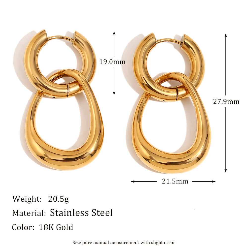 Ins All-Match Irregular Earrings Stainless Steel Plated 18K Gold Interlaced Gold Stitching Hoop Earrings For Women
