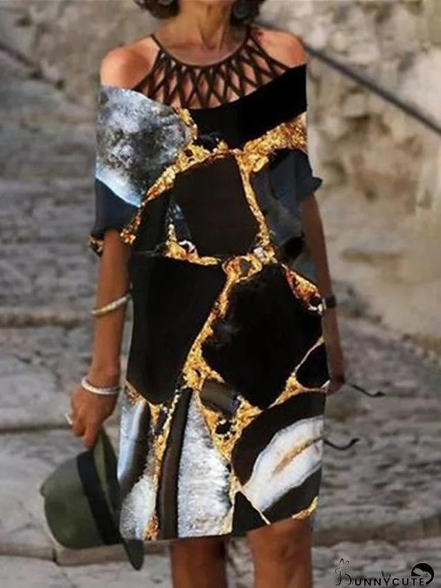 Casual Dress Shift Dress Loose Dress Floral Heart Patchwork Print Crew Neck Midi Dress Active Fashion Outdoor Vacation Half Sleeve Loose Fit Black Gold Green Spring Summer S M L XL XXL for Women