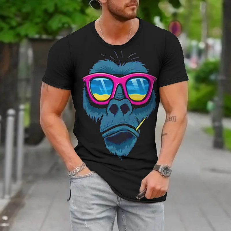 Men's Fashion Animal Series Printed Round Neck Short Sleeve T-Shirt