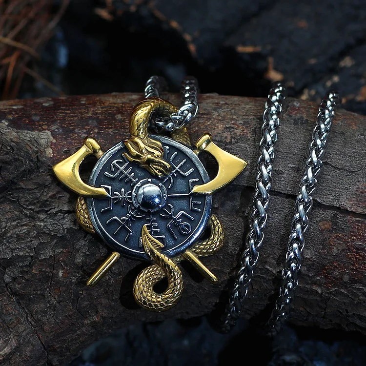 Coutureaura Axes And Shield Norse Dragon Necklace