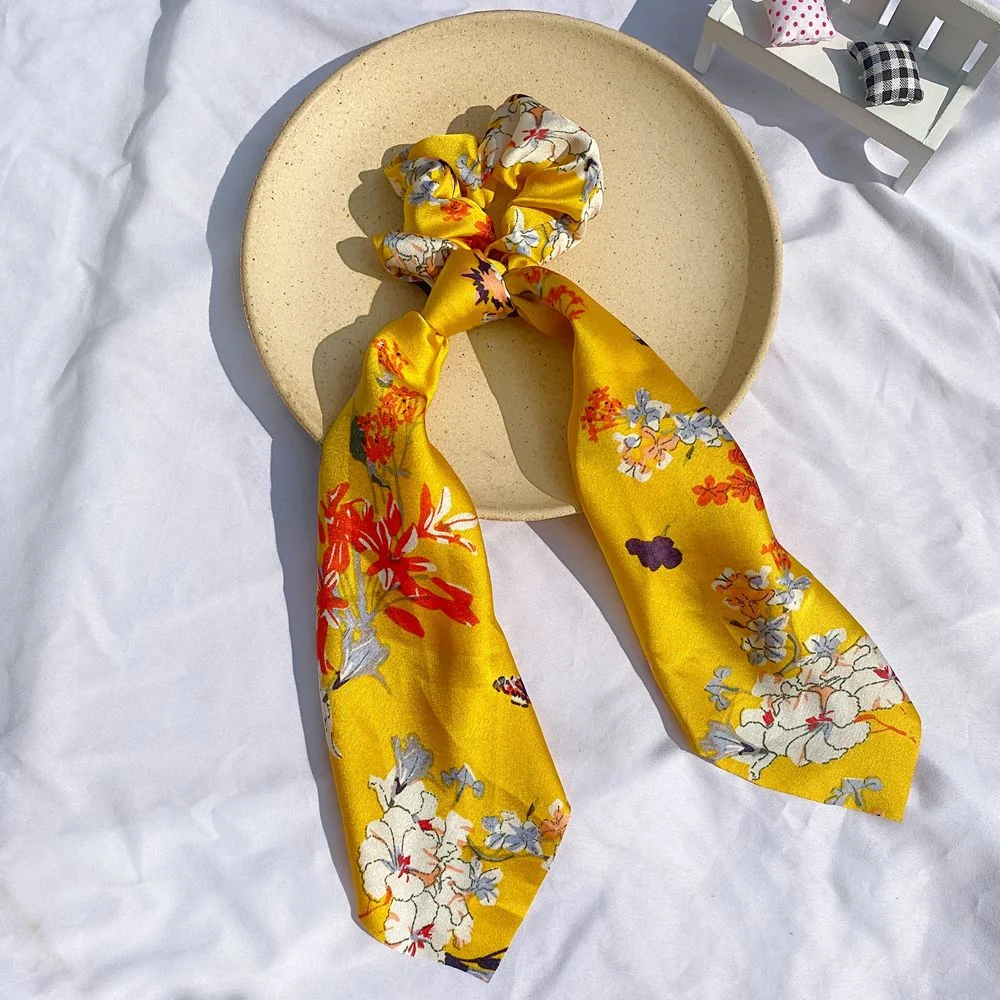 Women Streamers Scrunchies Polka Dot Floral Print Elastic Bow Hair Rope Girls Hair Ties Korean Sweet Hair Accessories Headwear