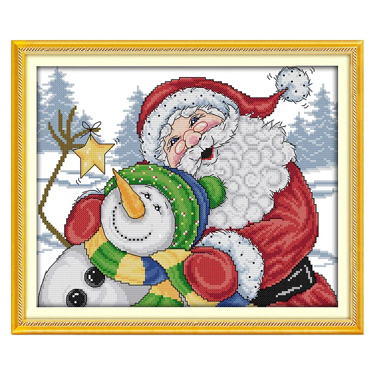 Happy Christmas Stampe 14CT Printed Cross Stitch Kits (34*29CM) fgoby