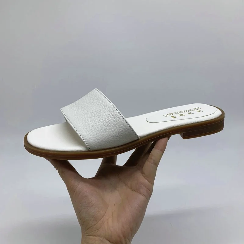 New women slippers 100% Genuine leather 1.5cm flat slipper open toe women sandals  black  yellow ladies casual shoes woman