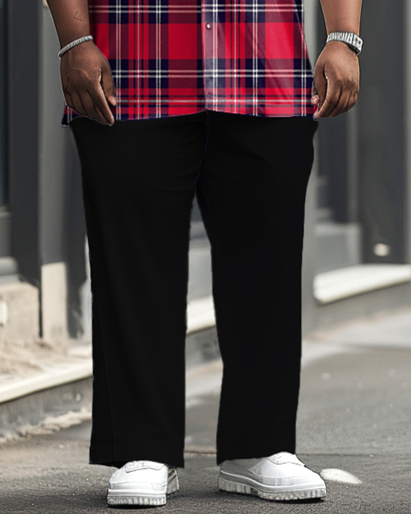 Men's Plus Size Business Classic Red Plaid Short-sleeved Shirt Trousers Suit