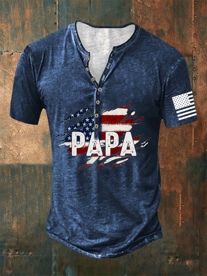 Men's Papa Flag Print Short Sleeve Casual T-Shirt socialshop