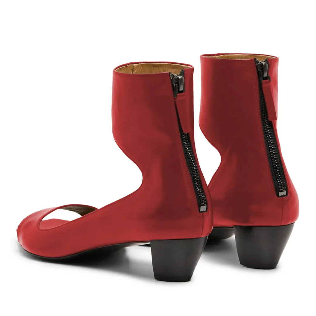 Red Vegan Leather Open Toe Back Zipper Simple Low Heel Sandals