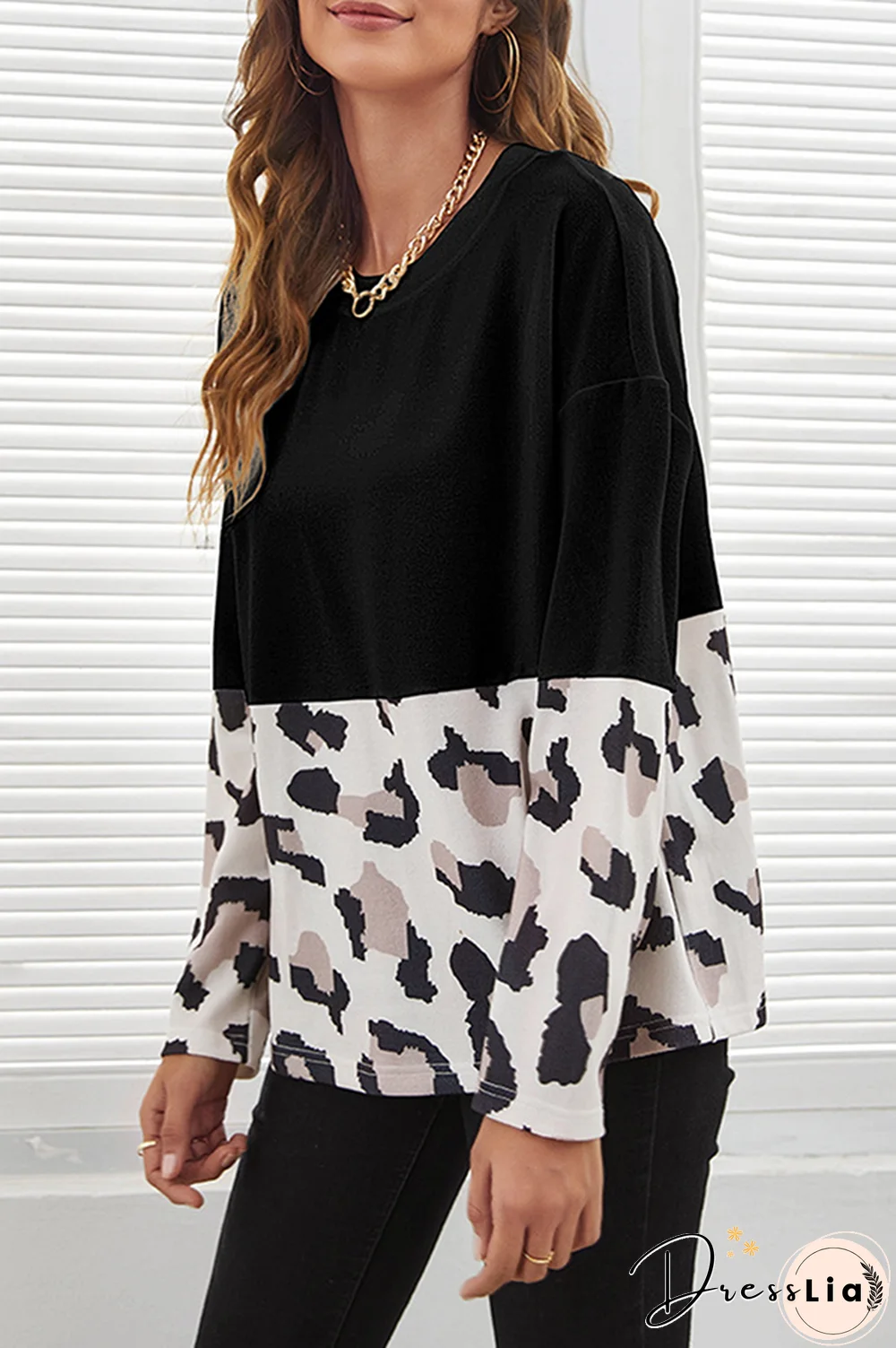 Casual Print Split Joint O Neck Tops