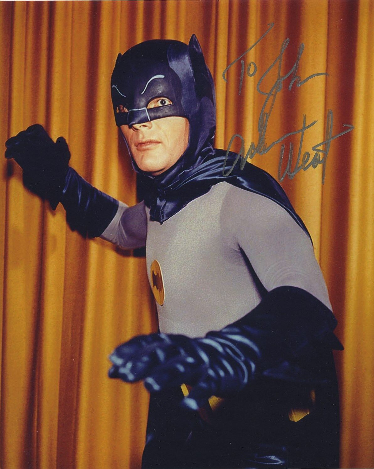 ADAM WEST SIGNED AUTOGRAPHED BATMAN COLOR Photo Poster painting BAM ZOOM!! TO JOHN