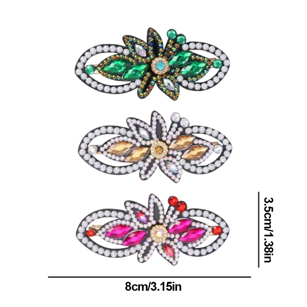 DIY 3Pcs Leaf Flower Diamond Painting Hairpin Diamond Hair Clips Gift for Girls