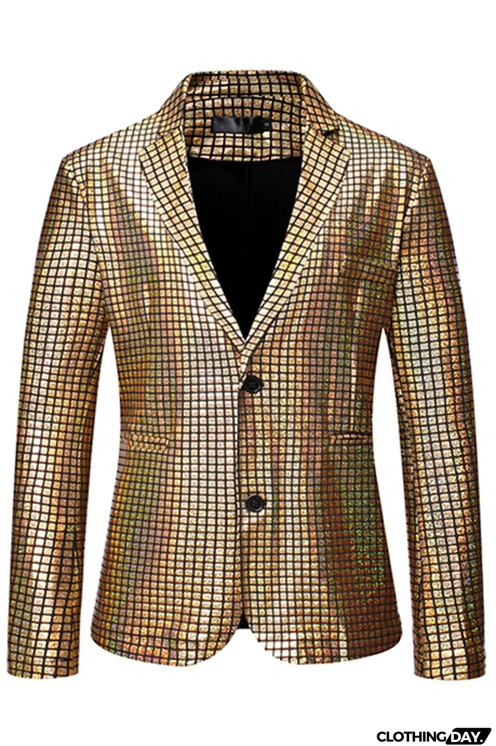 Gold Fashion Street Plaid Bronzing Split Joint Buckle Turn-back Collar Outerwear