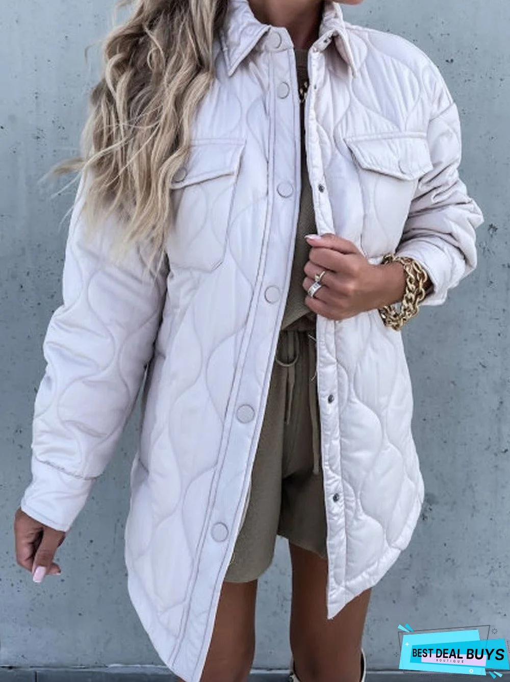 Casual Solid Color Lapel Long-Sleeved Pocket Zipper Cotton Coat