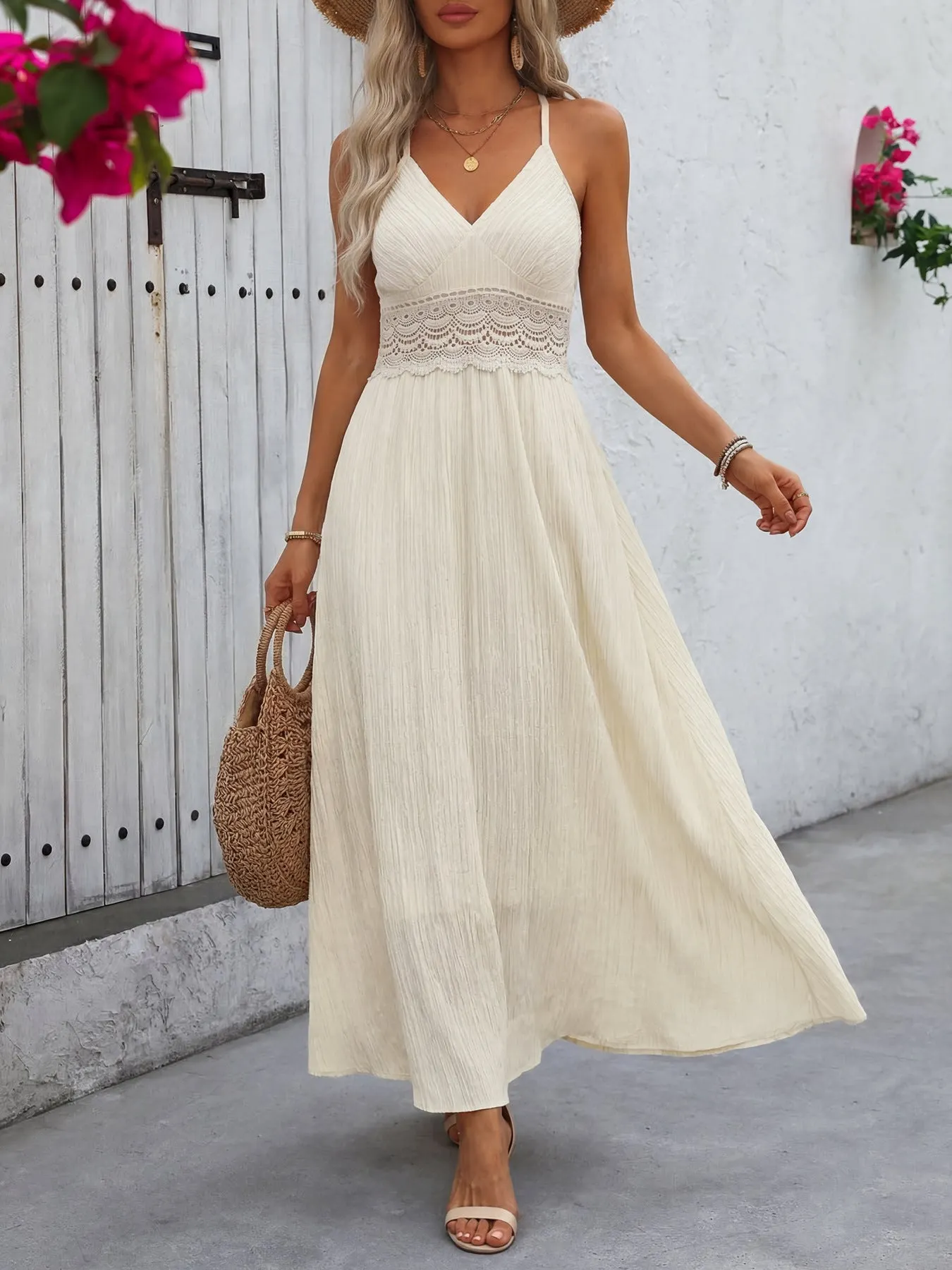 Lace Trim V-Neck Maxi Dress mysite idetrend