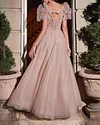Tulle Puff Sleeve Back Bow Ball Gown
