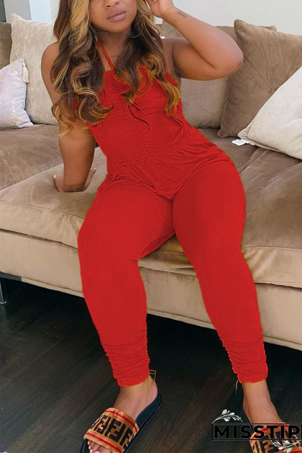 Yellow Sexy Slip Solid backless Draped Plus Size