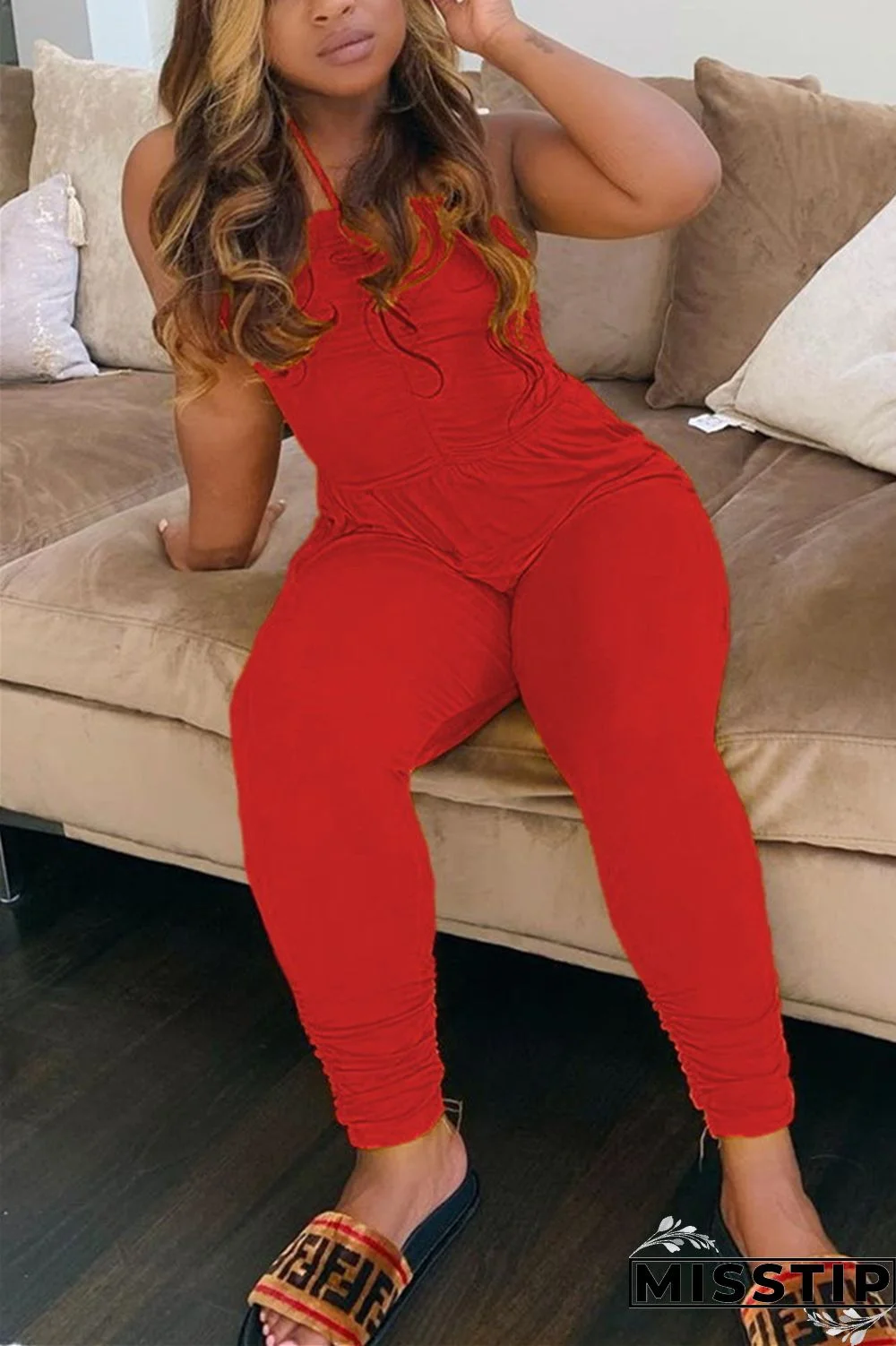 Yellow Sexy Slip Solid backless Draped Plus Size