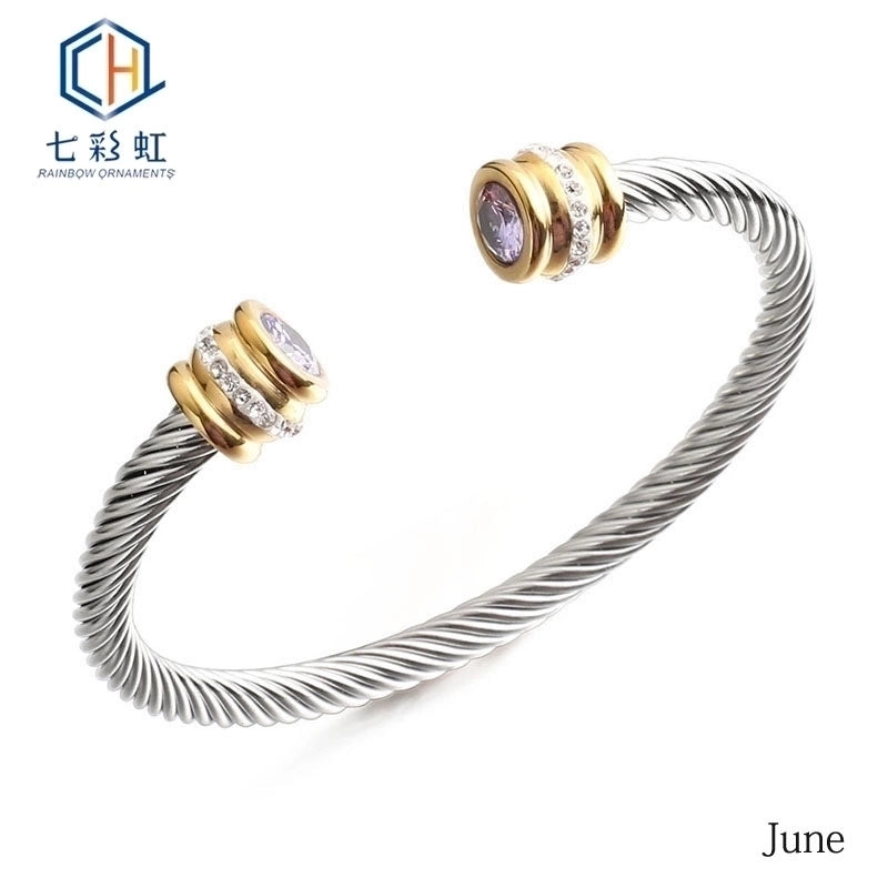 Titanium Steel Bracelet Colorful Diamond Twist Bangle Jewelry