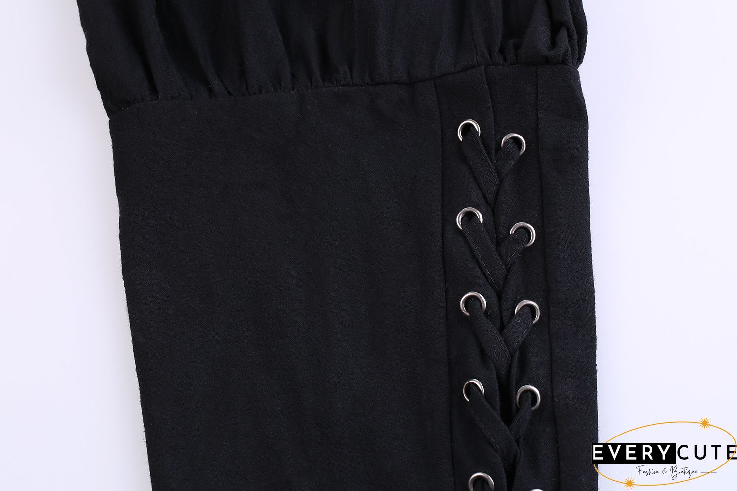 Pure Color High Waist Pockets Casual Lace up Pants