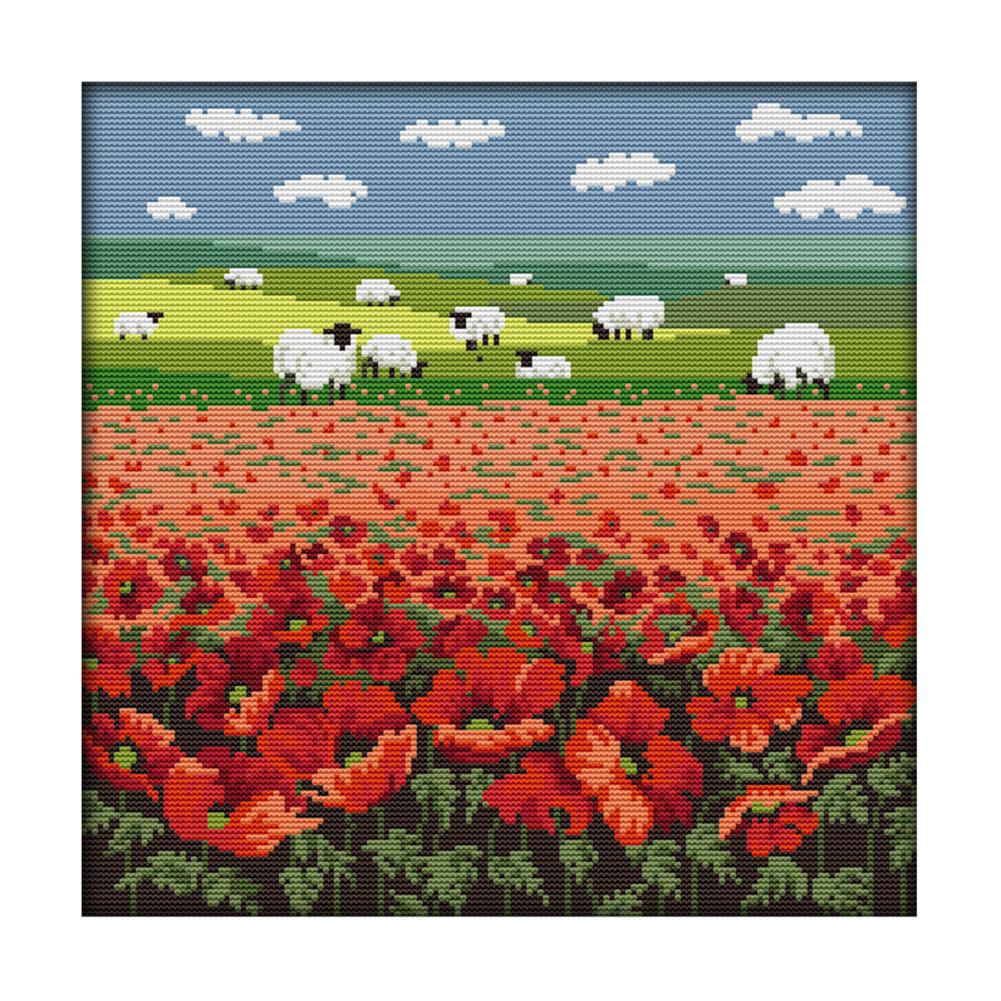 

Poppies and sheep - 14CT Stamped Cross Stitch - 35*35cm, 501 Original