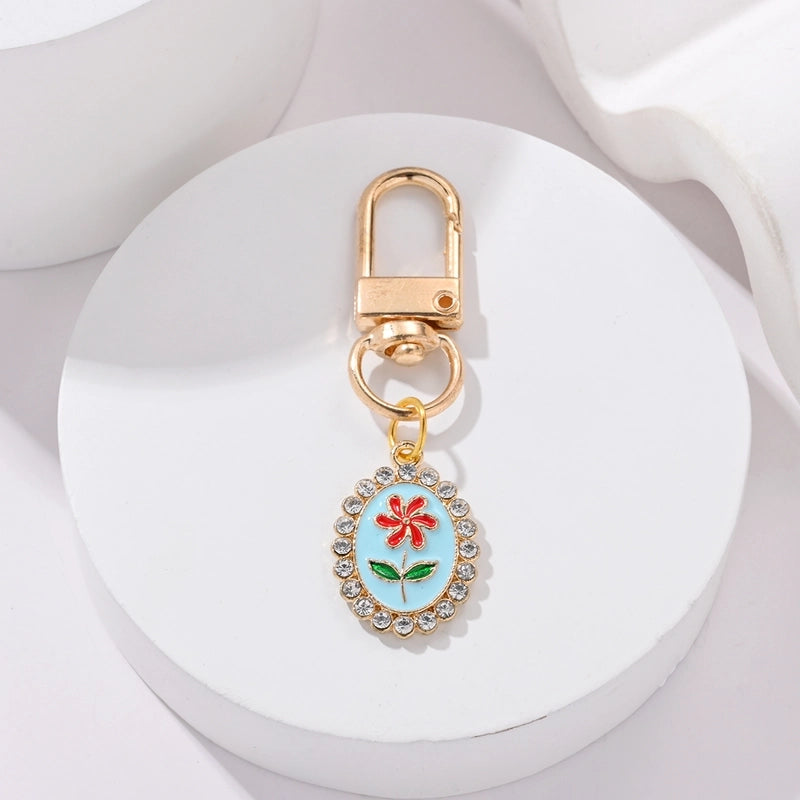IG Style Elegant Sweet Flower Alloy Enamel Inlay Rhinestones Bag Pendant Keychain