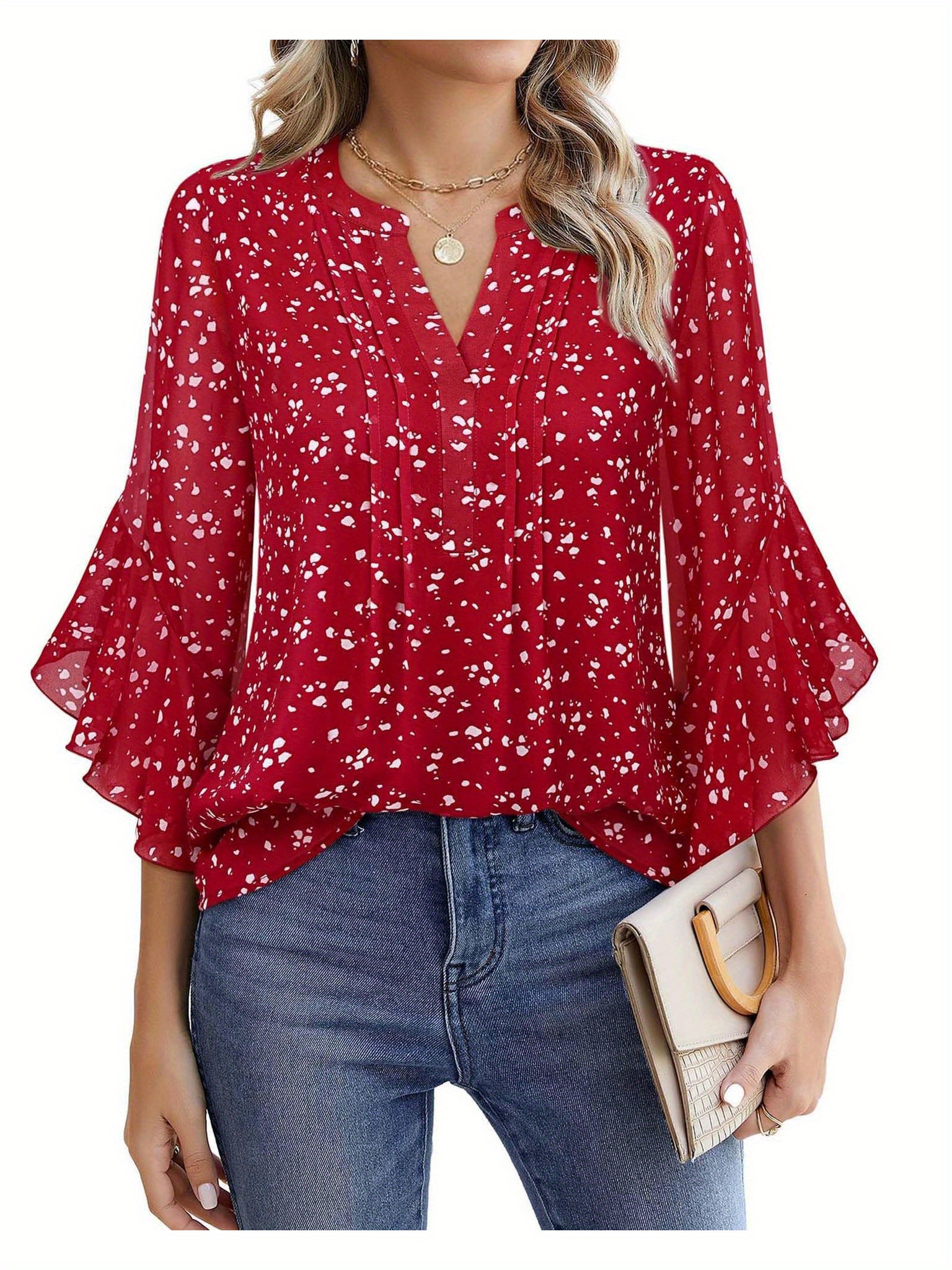 Womens 7-Quarter Sleeve Top Fashion Casual Business Work Shirt Chiffon Office Spring | IFYHOME
