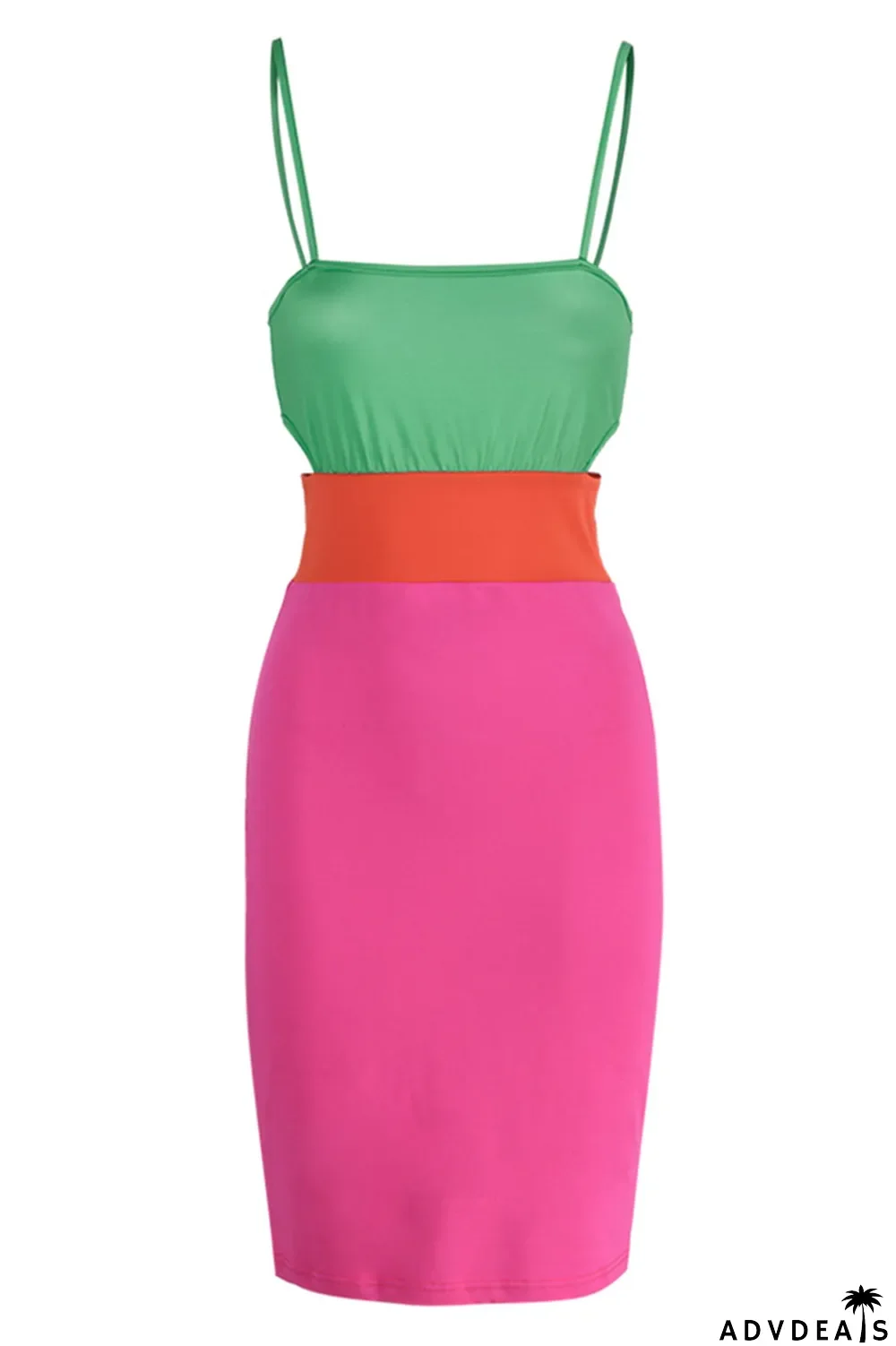 Rose Red Sexy Solid Hollowed Out Split Joint Spaghetti Strap Pencil Skirt Dresses