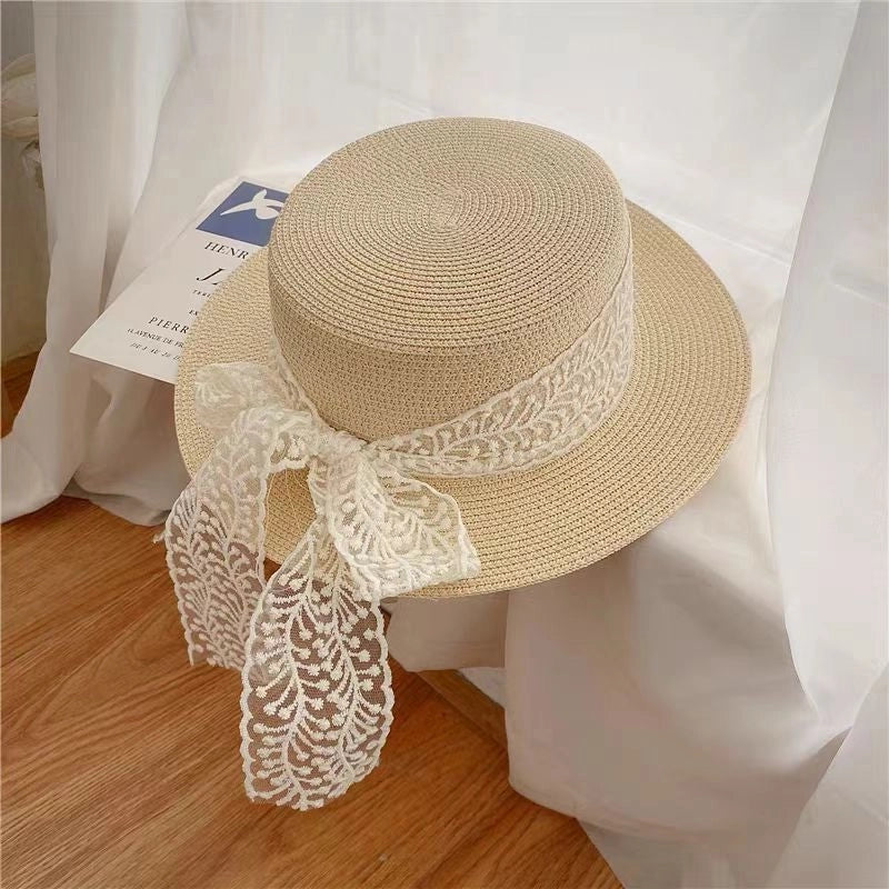 Women’s Vacation Color Block Flat Eaves Straw Hat