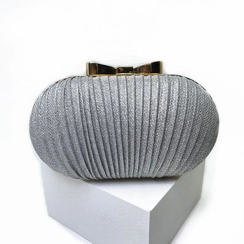 Ladies Clutch Bag Pleated Bowknot Oval Evening Bag