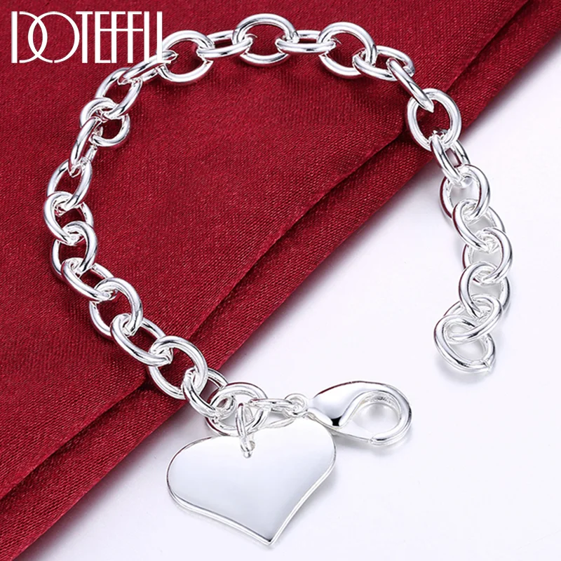 DOTEFFIL 925 Sterling Silver Heart-Shaped Bracelet Chain For Women Man Jewelry