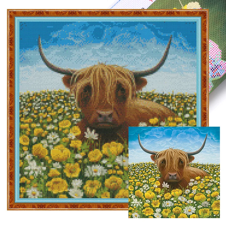 【Huacan Brand】Daisy And Yak 11CT Stamped Cross Stitch 40*40CM