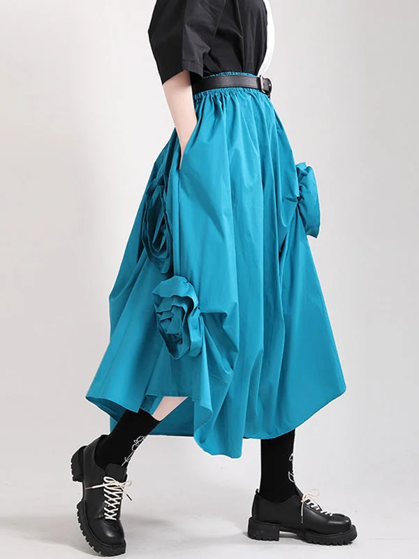 Original Irregular Solid Color Flower Bud Skirt