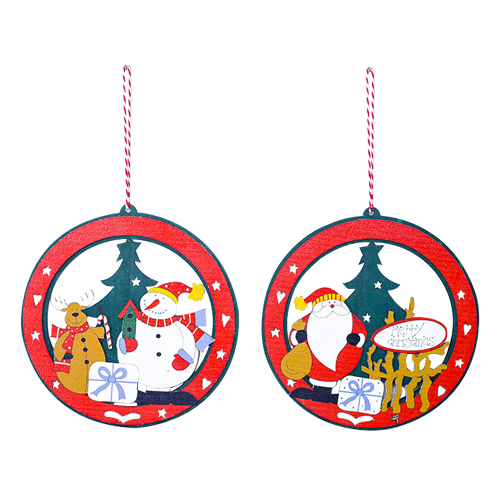 

Wooden LED Light Christmas Tree Pendant Round Painting Hanging Ornaments, 501 Original