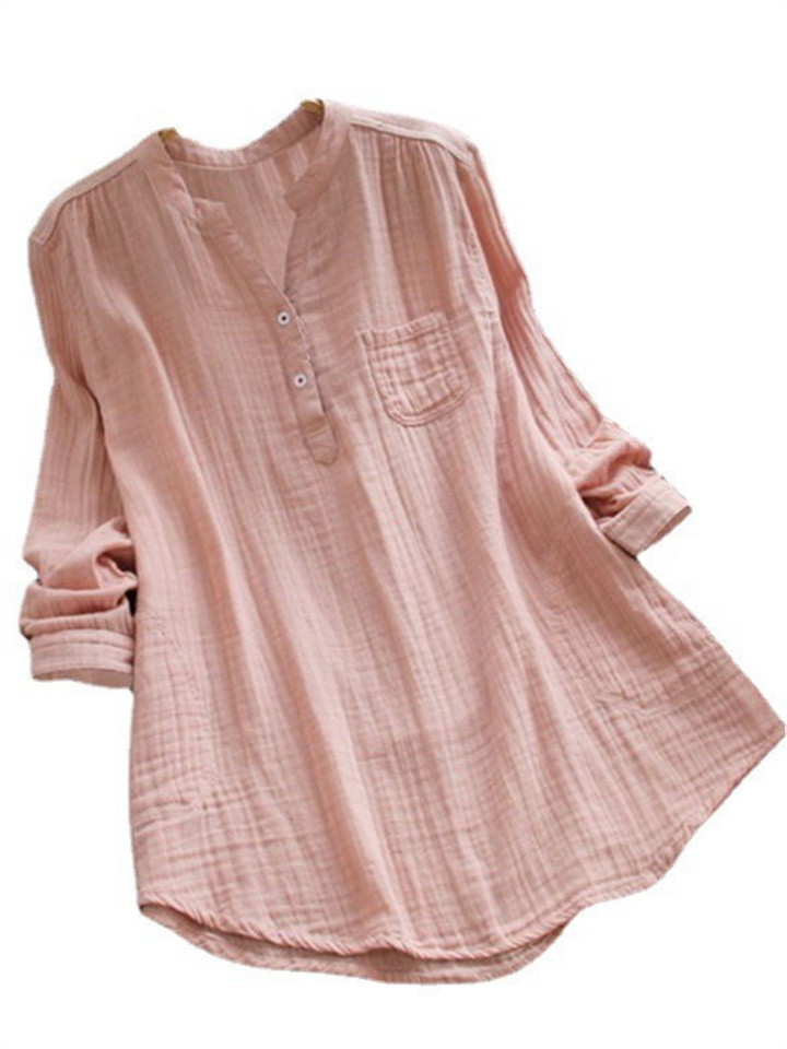 Large Size Bamboo Long-sleeved Shirt Women Loose Solid Color Women's Tops