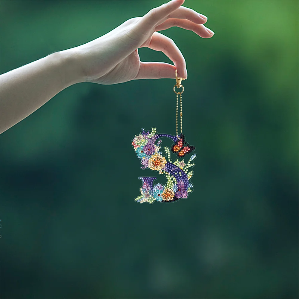 DIY S Diamond Art Key Rings Lettter Keychain Supplies Gift for Kids(Double Sided)