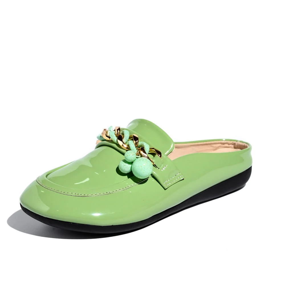 2021 Luxury Brand Designer Women Slippers Slip On Mules Flat  Casual Shoes  Slides  Summer Footwear  Female Patent leather shoes