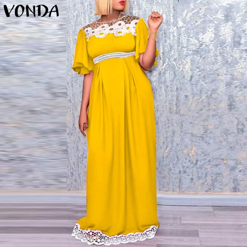 Party Pleated Bat-Sleeve Baggy Vestidos VONDA Women Round Neck Printed Long Maxi Dresses 2022 Elegant Beach Sundress Female Robe