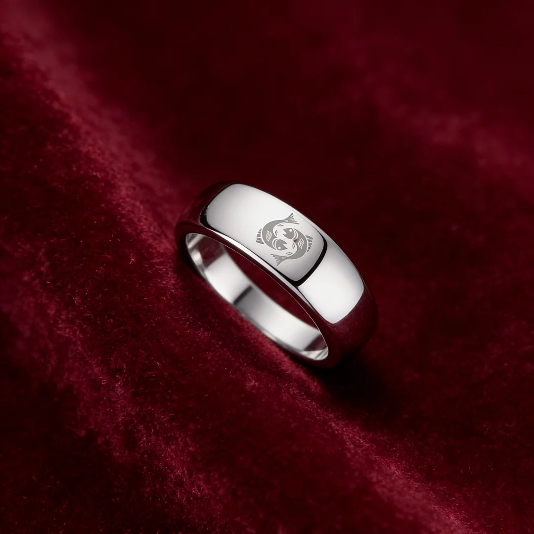 4MM 6MM 8MM Sliver Pisces Tungsten Carbide Rings Prints Laser Design Domed Top Tungsten Wedding Bands 