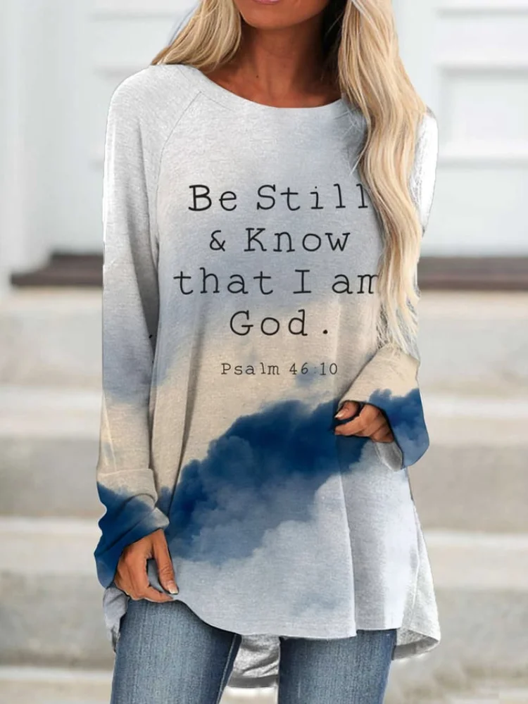 Wearshes Konw That I Am God Printed Long Sleeve T Shirt