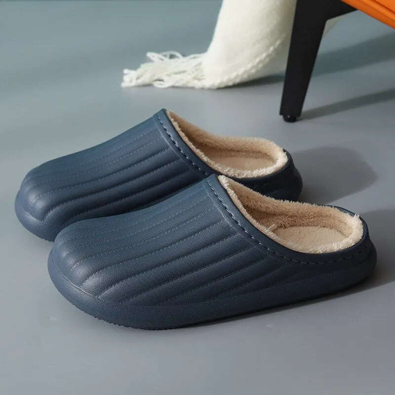 Eva Plush Lining Warmth Home Slippers Autumn Winter Wear Waterproof Thick-Soled Non-Slip Slippers Indoor Household Couple Shoes