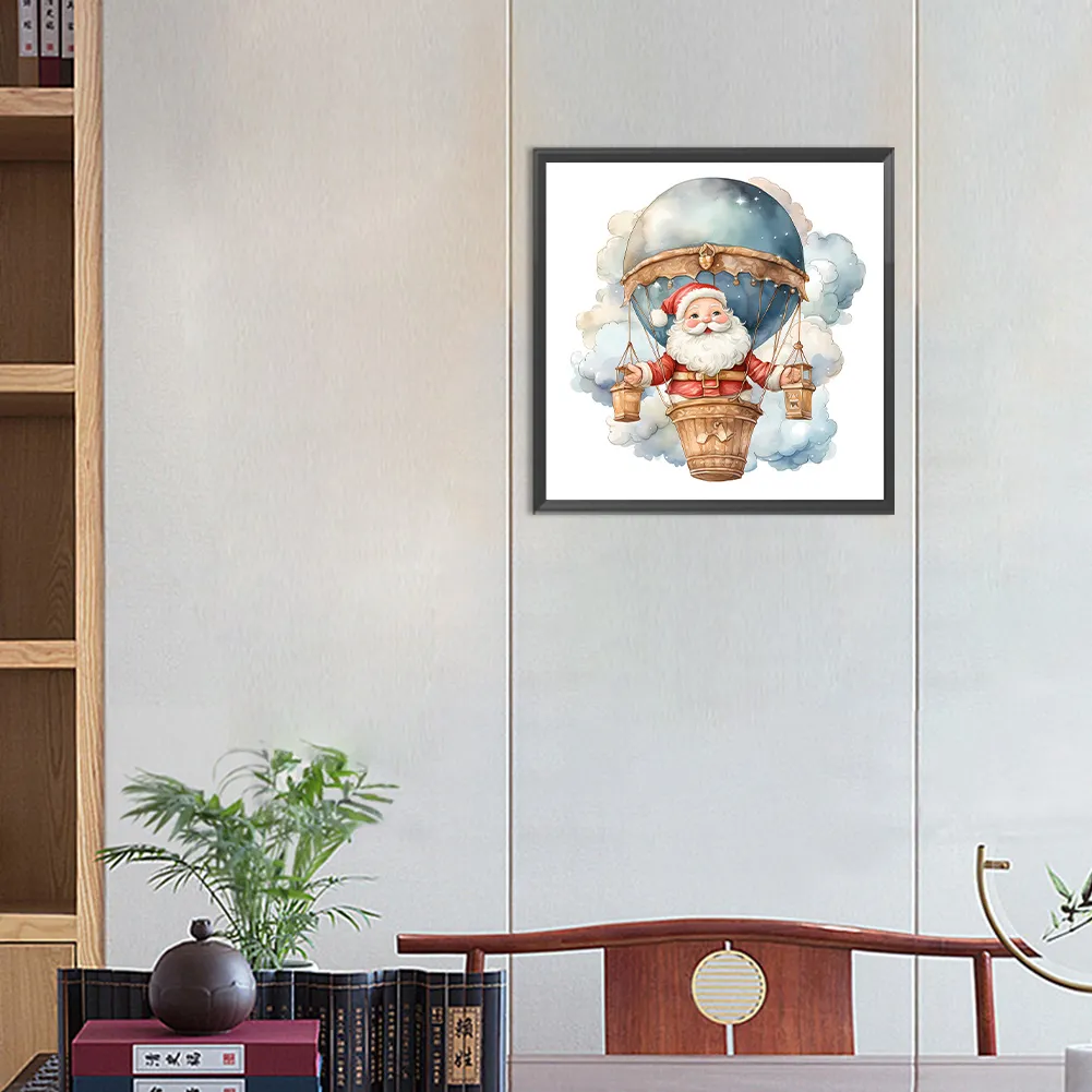 Diamond Painting - Full Round Drill - Hot Air Balloon Santa(Canvas|30*30cm)
