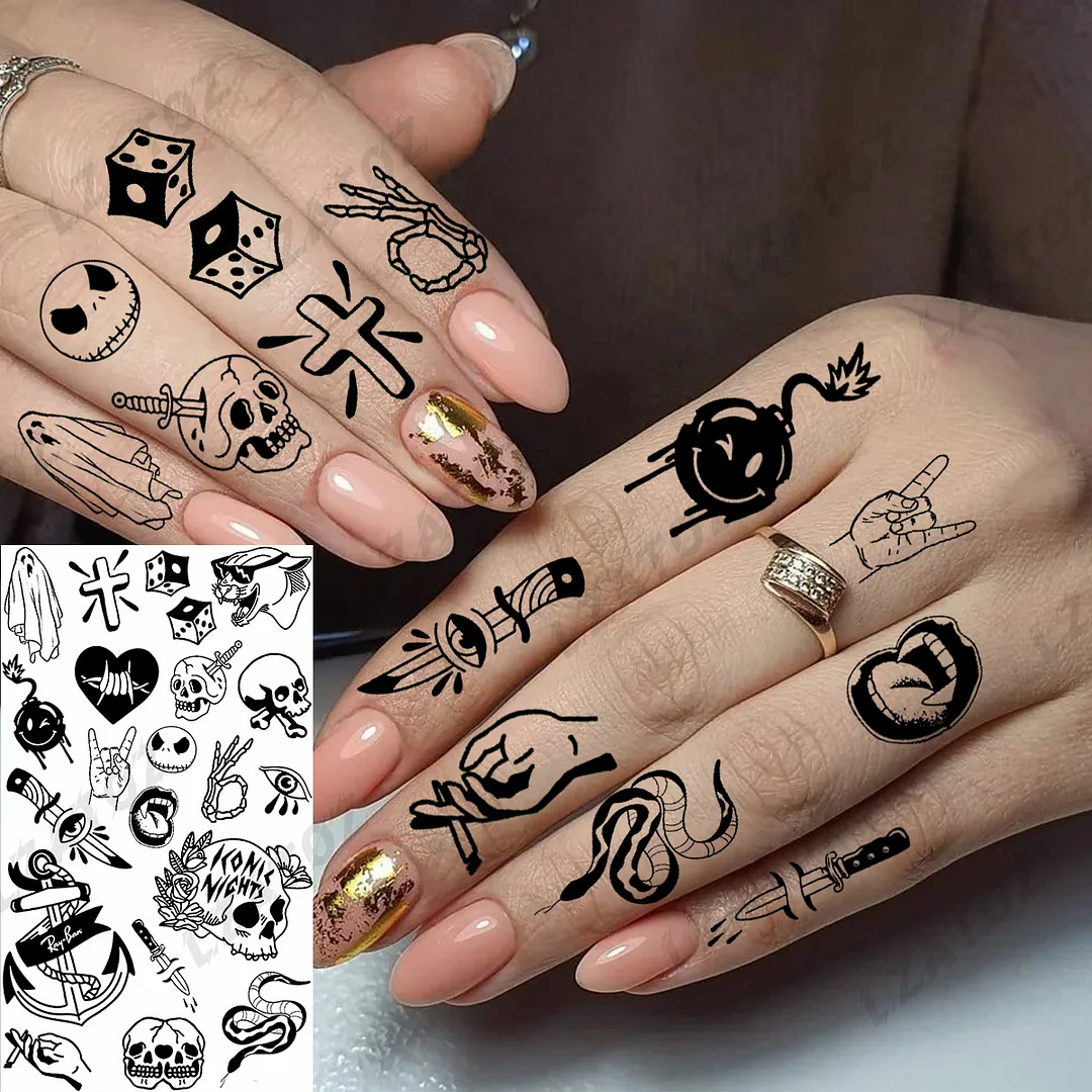 Sdrawing Eye Flower Temporary Tattoos For Woman Adults Rose Butterfly Tiny Fake Tattoo Sticker 3D Finger Waterproof Tatoos
