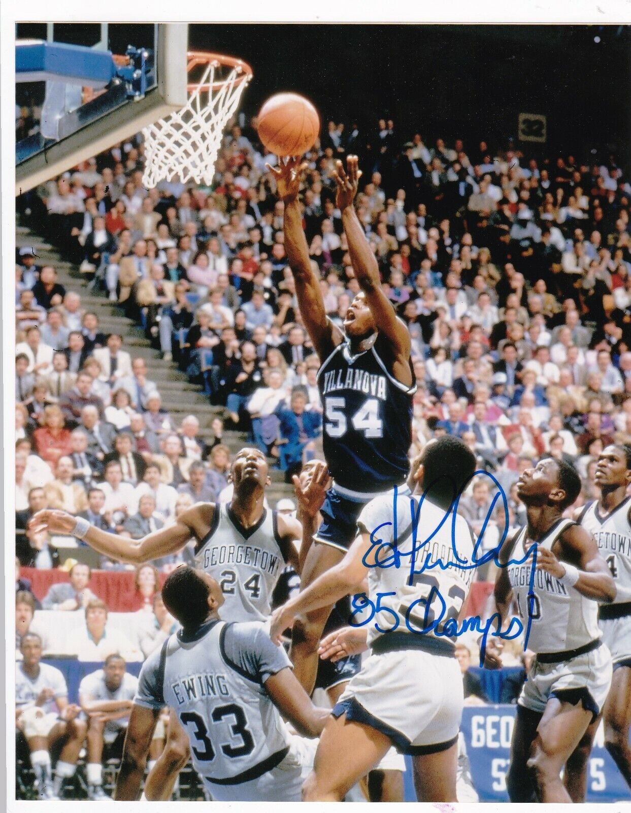 ED PINCKNEY VILLANOVA WILDCATS 1985 CHAMPS ACTION SIGNED 8x10