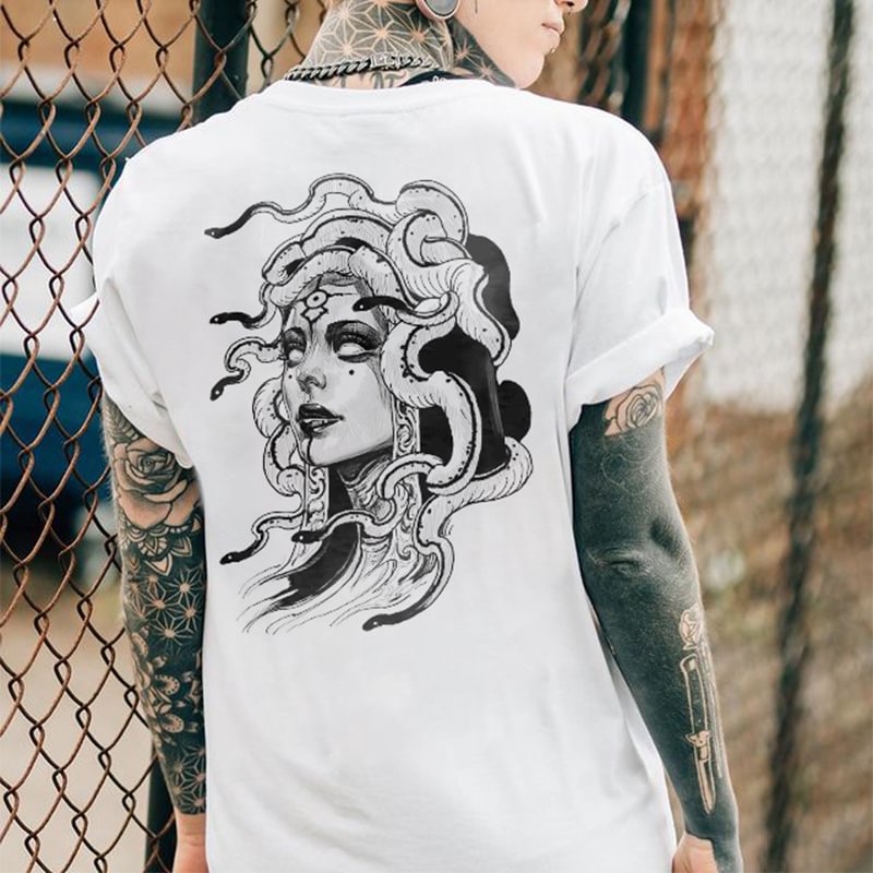 Greek Medusa print men casual tees designer - Krazyskull
