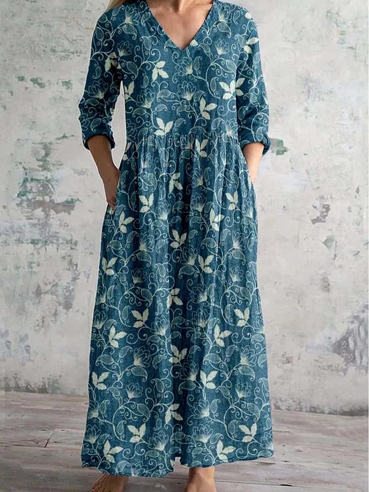 Women's Elegant Simple Dress With Floral V-neck