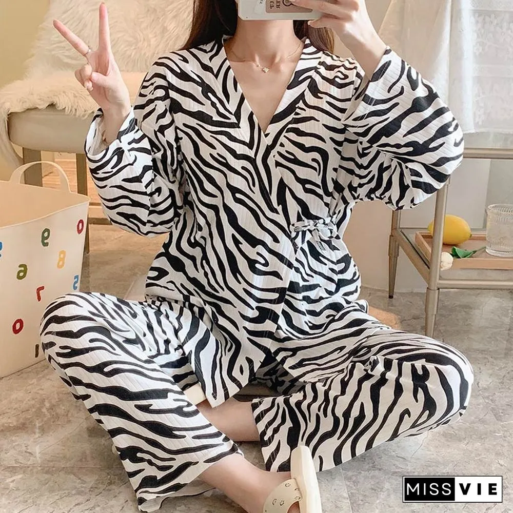 Small Flower Letter Cotton Pajamas Set