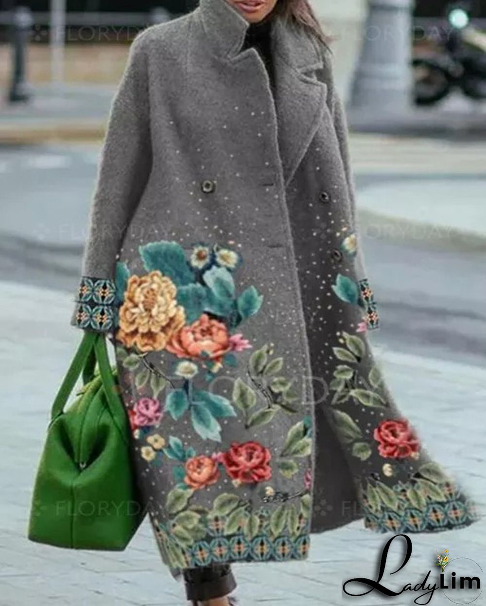 Fall Women's Long Sleeve Turndown Collar Jacket Printed Coat