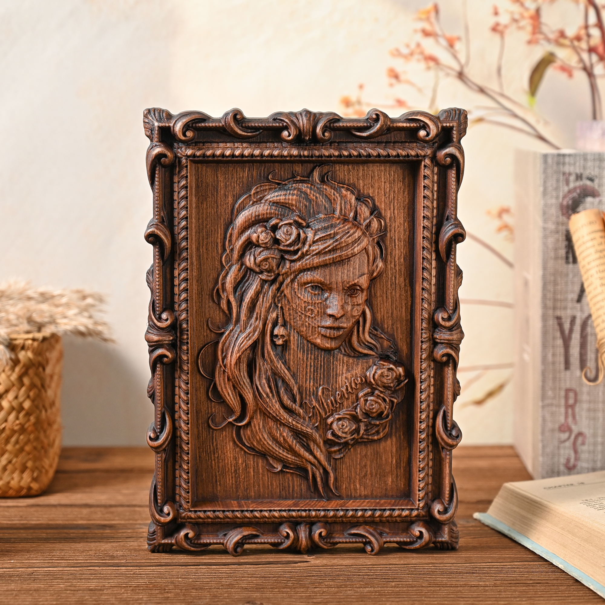Day of the Dead Goddess &middot; Baroque Beech Wood Relief | Let the Romance of Life and Death Breathe in the Wood Grain