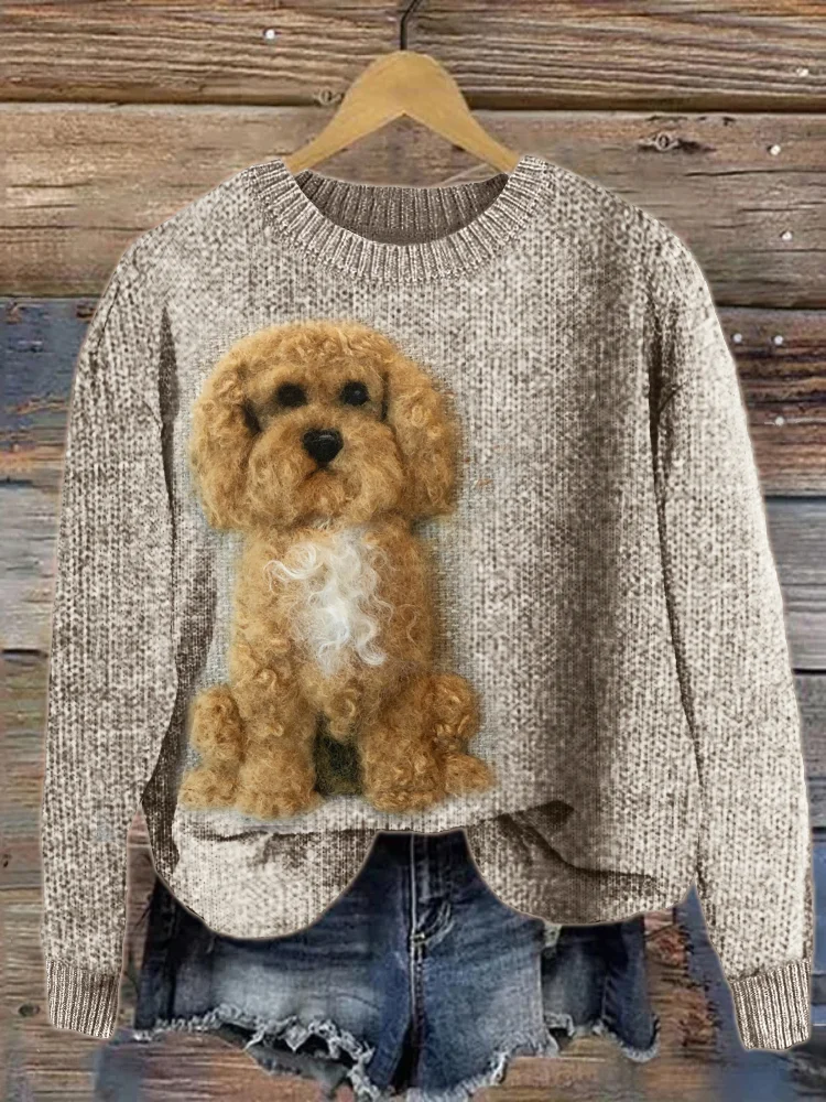 VChics Fuzzy Dog Wool Art Cozy Knit Sweater